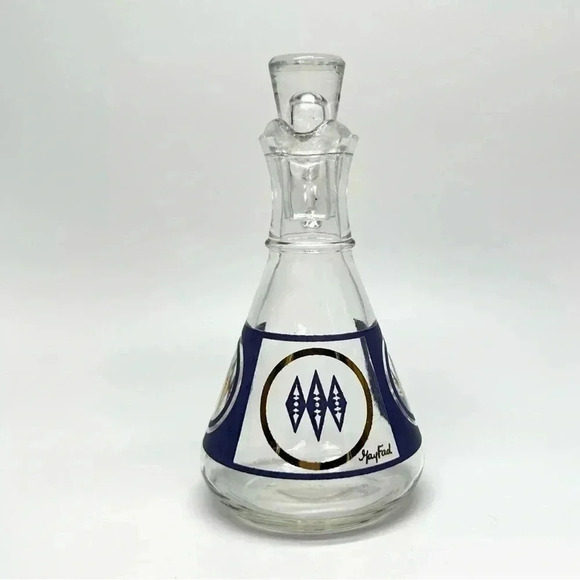 Vtg GAY FAD / HAZEL ATLAS Cruet w/Lid Periwinkle Blue/Gold RARE HTF Pattern MCM - Picture 2 of 9